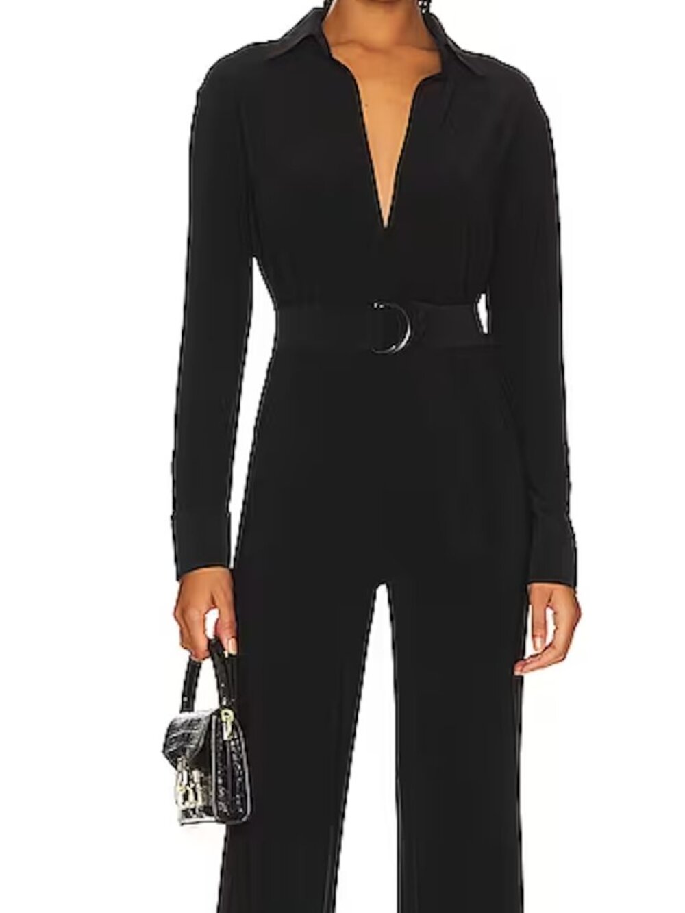 Norma Kamali Black Long Sleeve Collared Jumpsuit Size S 36